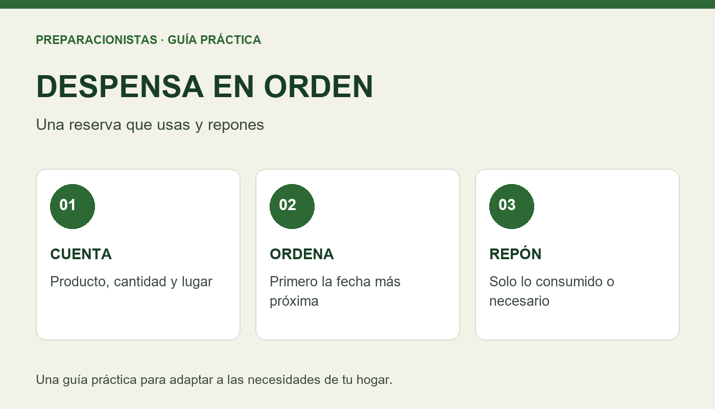 Despensa de emergencia: inventario, rotación y reposición