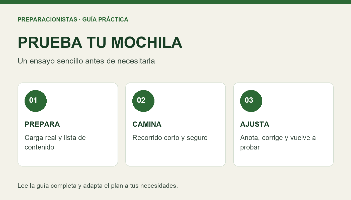 Cómo probar tu mochila de 72 horas: ensayo y checklist